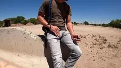 play Vibrator in Condom Public Cumshot